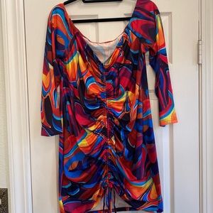 SHEIN CURVE Multi-Print Off-Shoulder Mini Dress. Size 3XL (EC)
